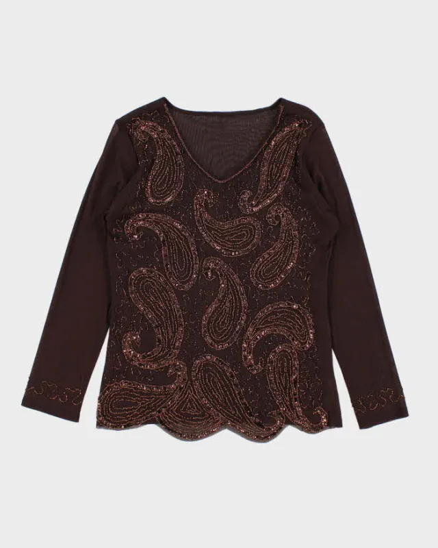 Vintage Y2k 00s Beaded Sequin Double Mesh Top - M sold by Rokit