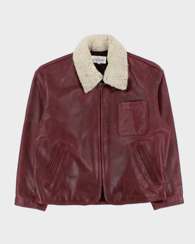 Vintage 1990s Maroon Arcobaleno Japanese Made Boxy Leather Moto Jacket - M sold by Rokit