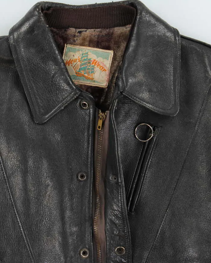 Vintage 1950s Velour Lined Leather Trucker Jacket - S sold by Rokit product image thumbnail 4