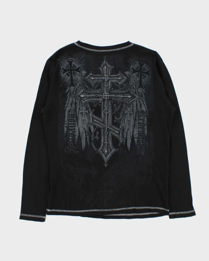 Vintage Y2K 00s Gothic Long Sleeve Waffle Knit T-Shirt - L sold by Rokit product image thumbnail 2