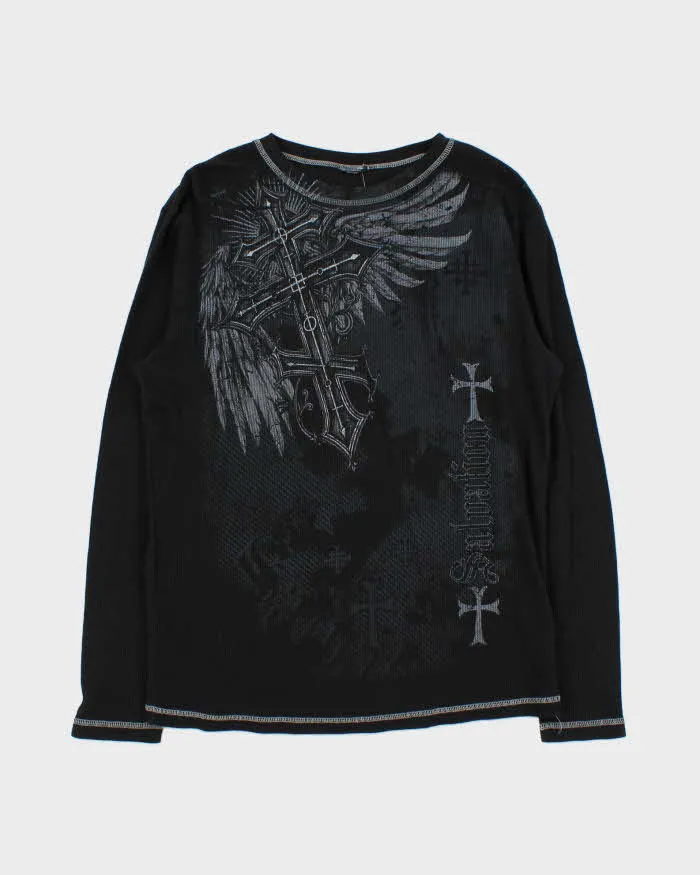 Vintage Y2K 00s Gothic Long Sleeve Waffle Knit T-Shirt - L sold by Rokit