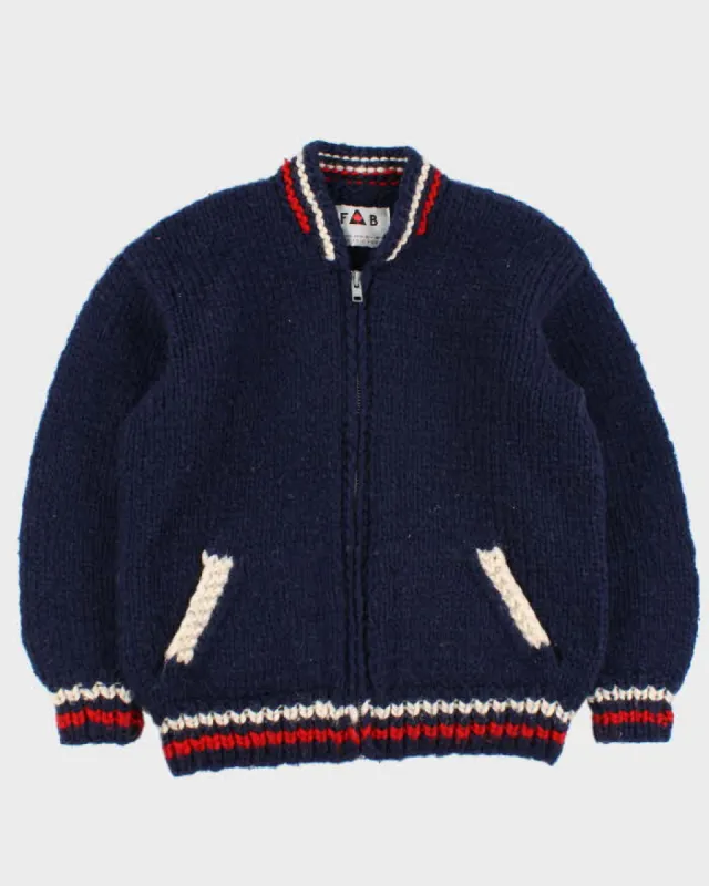 Vintage Men's Fab Navy Chunky Knit Cardigan - M sold by Rokit