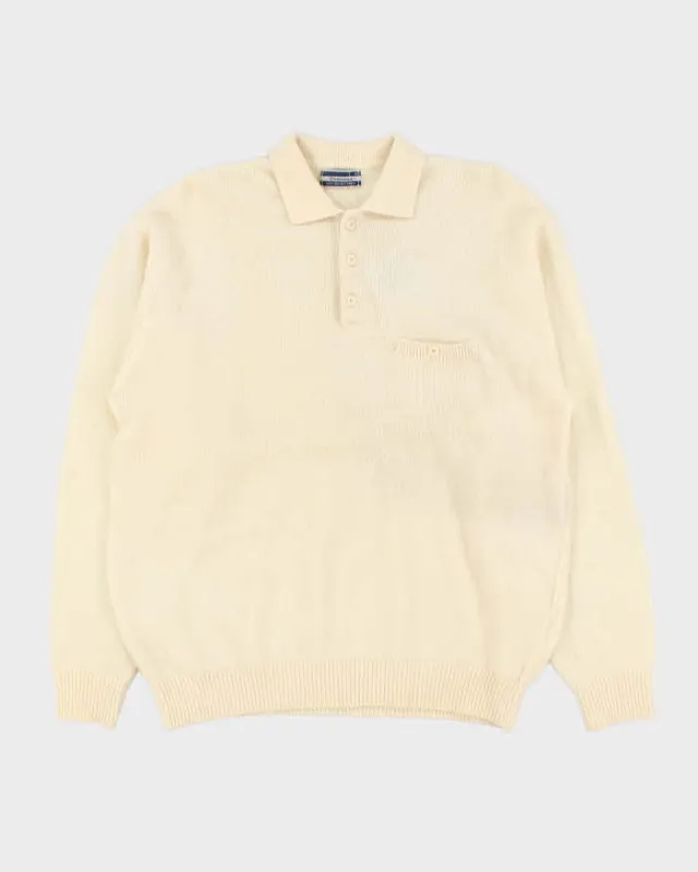 Vintage 1990s Cream Cashmere Wool Blend Collared Knit Jumper - L sold by Rokit