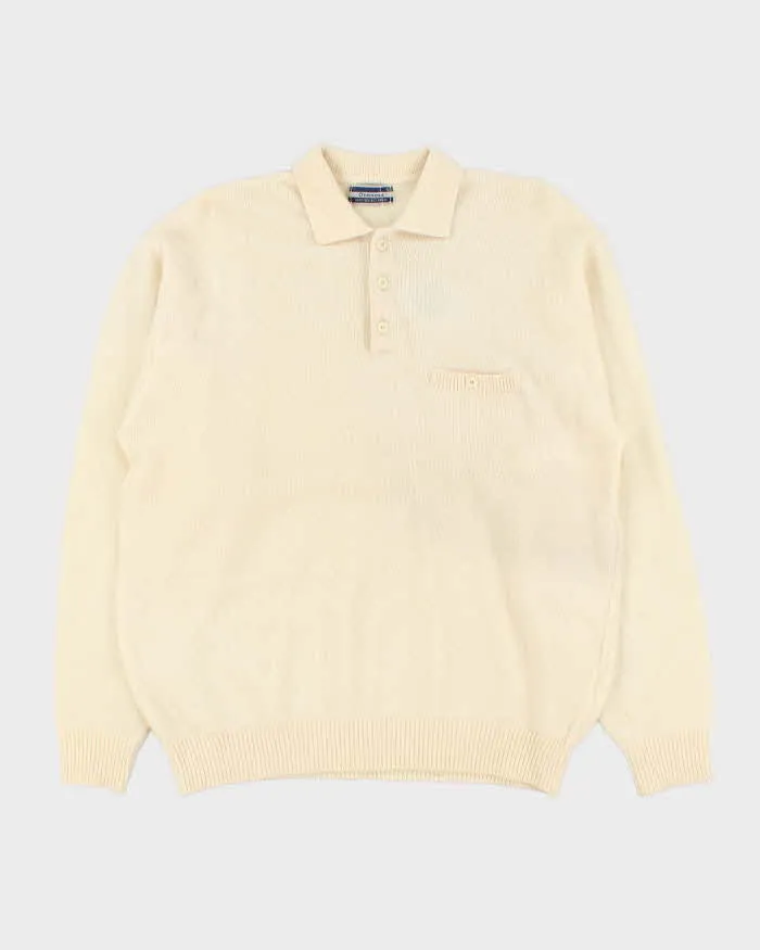 Vintage 1990s Cream Cashmere Wool Blend Collared Knit Jumper - L sold by Rokit