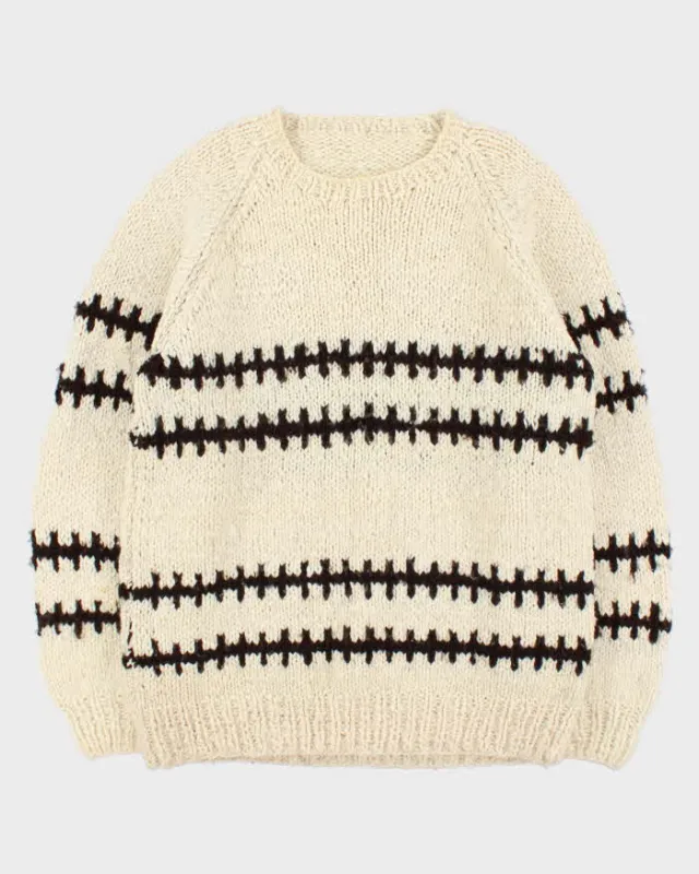 Vintage 1990s Cream Pure Wool Striped Chunky Oversized Sweater - XXL sold by Rokit