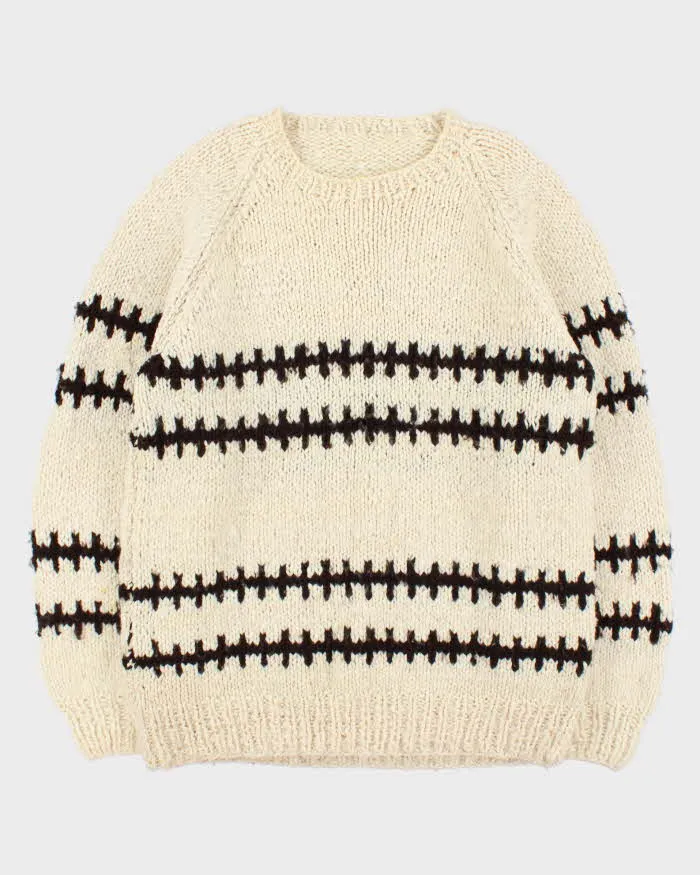 Vintage 1990s Cream Pure Wool Striped Chunky Oversized Sweater - XXL sold by Rokit