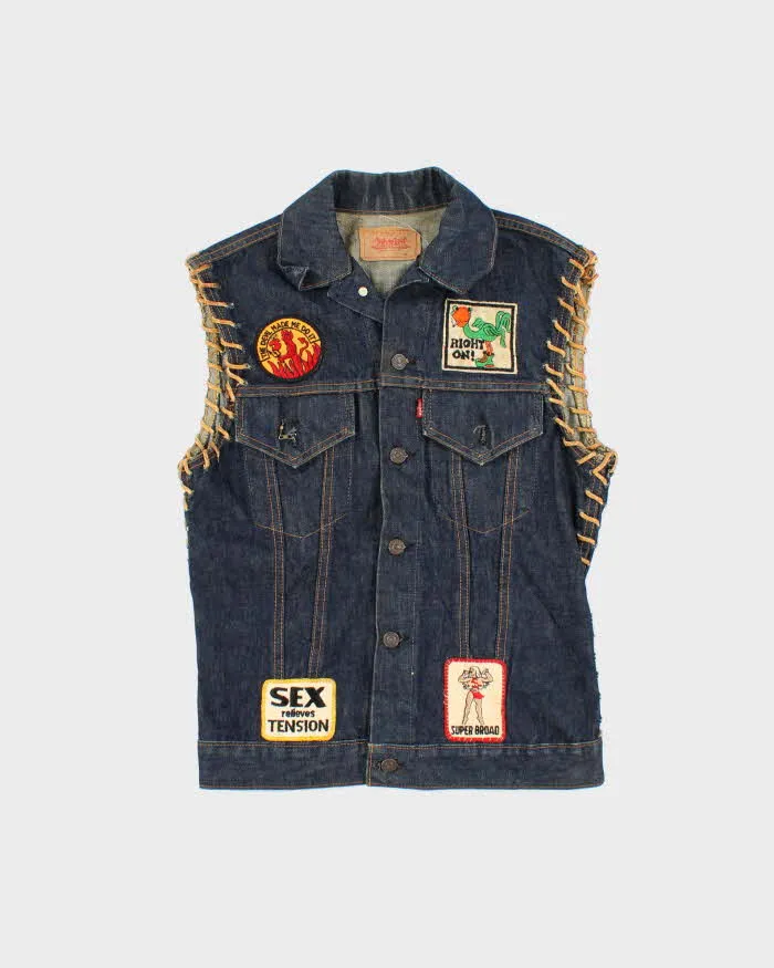 Vintage 1960s Levi's Big E Type III Leather Laced Selvidge Denim Sleeveless Jacket - M sold by Rokit