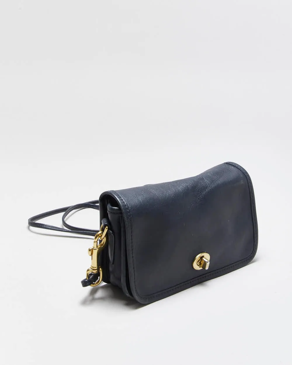 Vintage Coach Penny Pocket Navy Leather Flap Crossbody Shoulder Bag sold by Rokit