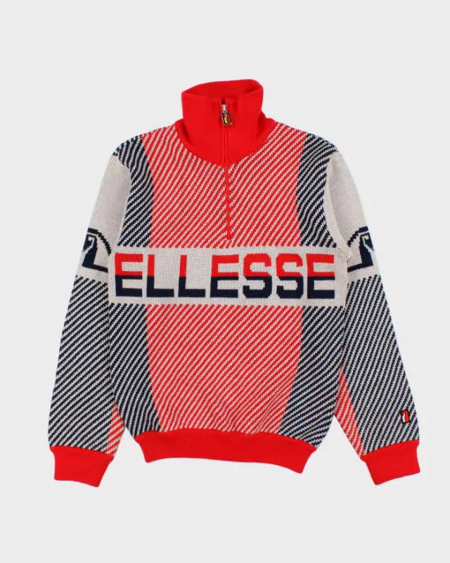 Vintage 1970s Ellesse Ski Wool Blend Spell Out Quarter-Zip Knit Jumper - M sold by Rokit