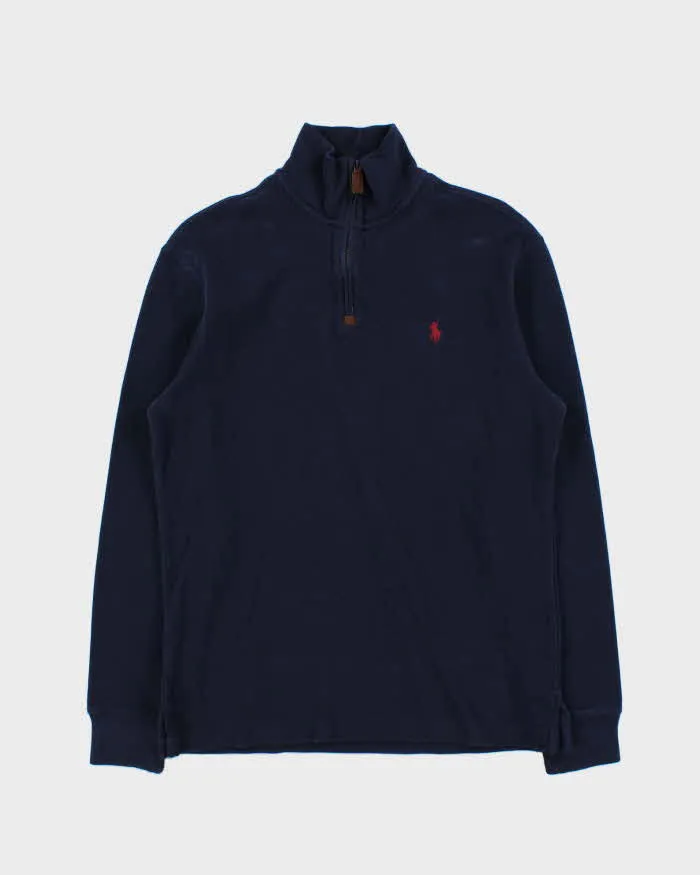 Vintage Polo Ralph Lauren Navy Quarter-Zip Sweatshirt - S sold by Rokit