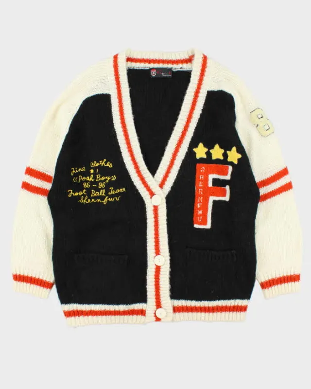 Vintage 1990s Kazuki Japan Wool Varsity Embroidered Chunky Cardigan - L sold by Rokit