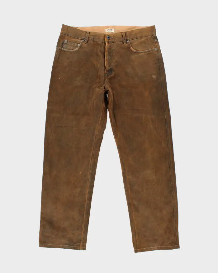 Vintage 1990s Moschino Jeans Dry Waxed Cotton Straight Leg Trousers - W36 L31 sold by Rokit