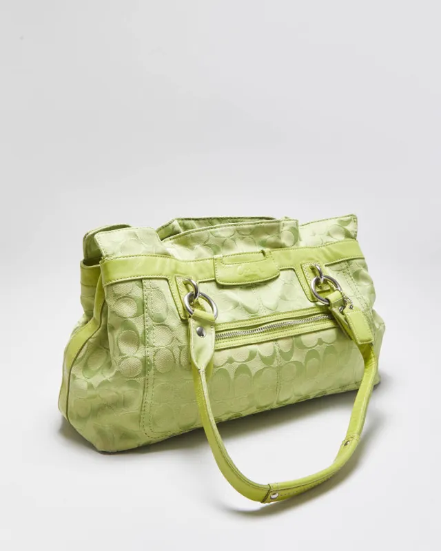 Vintage 00s Y2K Coach Penelope Signature Jaquard Lime Green Canvas Shoulder Bag sold by Rokit