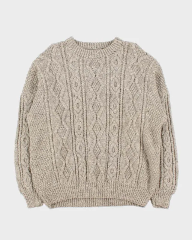 Vintage 1990s Pure Wool Chunky Oversized Cable Knit Sweater - L made by Rokit