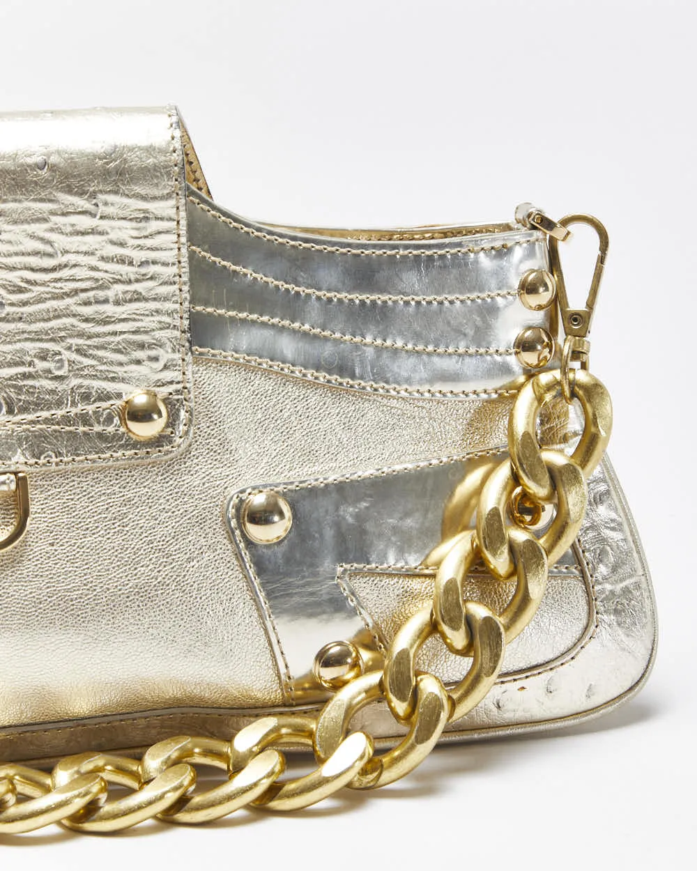 Vintage Versace La Medusa Ostrich Leather Metallic Baguette Shoulder Bag sold by Rokit product image thumbnail 5