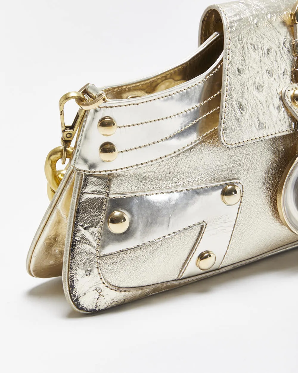 Vintage Versace La Medusa Ostrich Leather Metallic Baguette Shoulder Bag sold by Rokit product image thumbnail 4