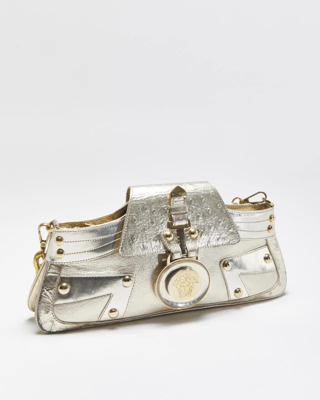 Vintage Versace La Medusa Ostrich Leather Metallic Baguette Shoulder Bag sold by Rokit