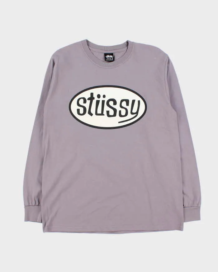 Vintage Stussy Violet Oval Logo Long Sleeve T-Shirt - M sold by Rokit