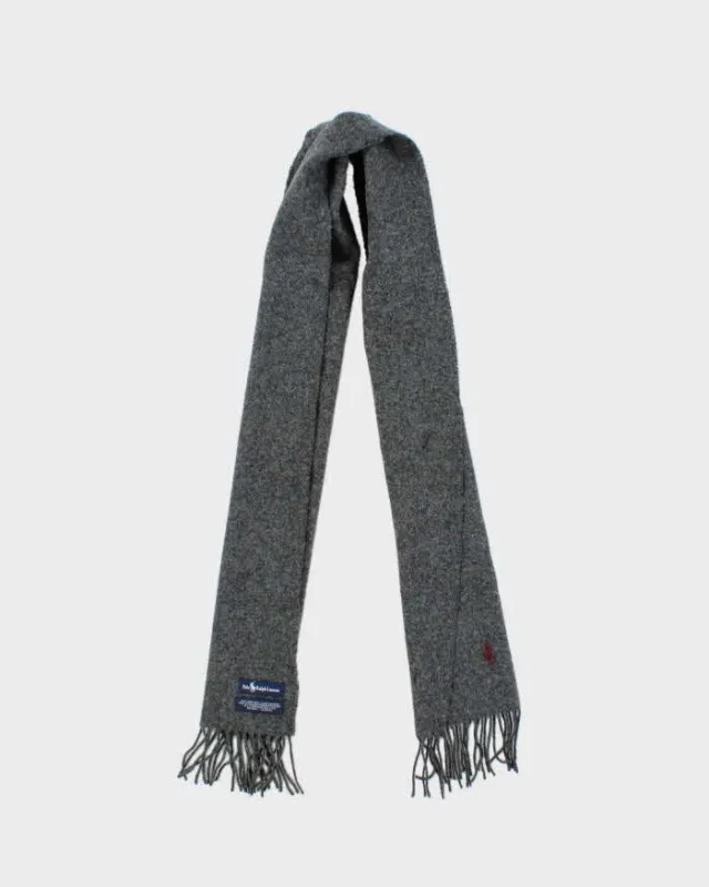 Vintage 00s Polo Ralph Lauren Lambswool Fringed Logo-Embroidered Scarf sold by Rokit