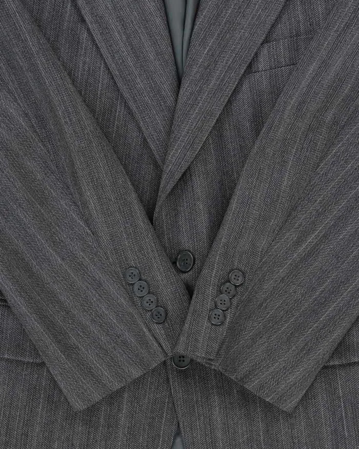 Vintage 1980s Yves Saint Laurent Wool Pinstriped Single Breasted Oversized Blazer - L sold by Rokit product image thumbnail 4