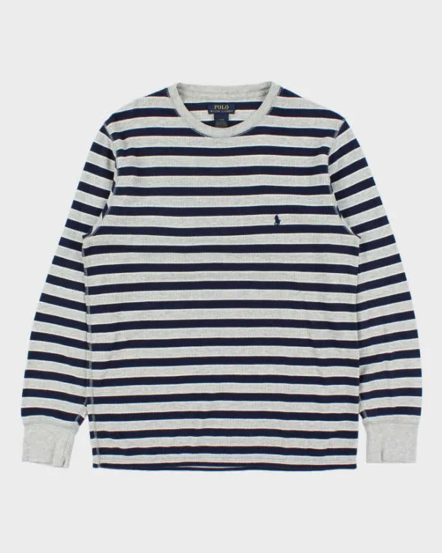 Vintage Ralph Lauren Stripe Waffle Long Sleeve T-shirt - L sold by Rokit