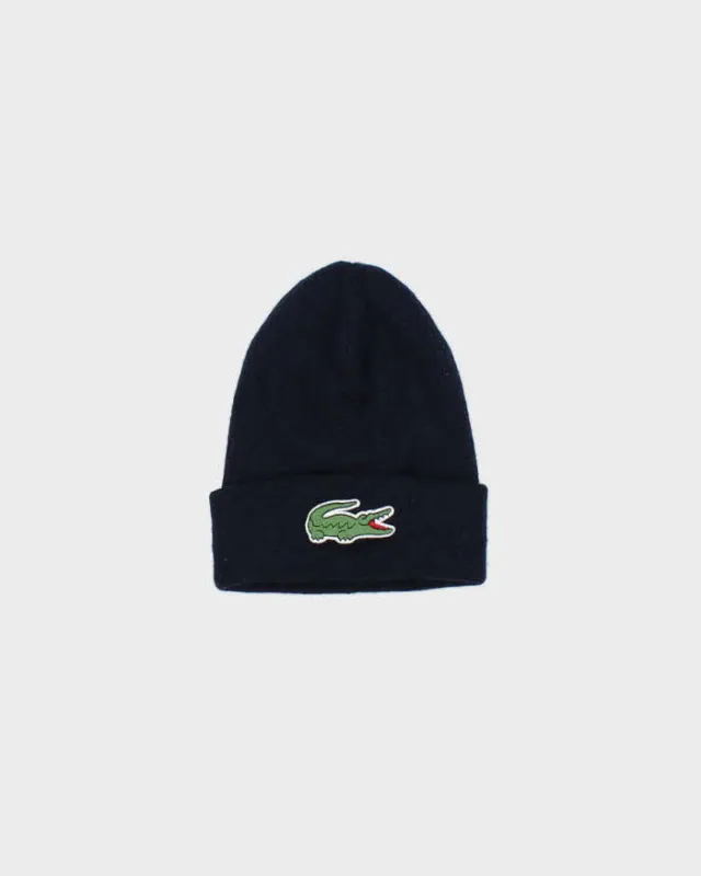 Vintage Lacoste Navy Large Croc Wool Blend Beanie - O/S made by Lacoste