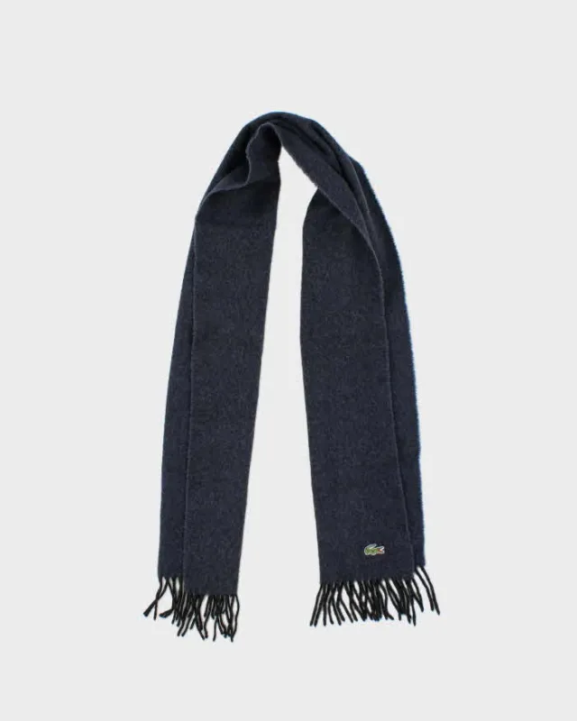 Vintage 00s Lacoste Navy Blue Pure Wool Scarf sold by Rokit