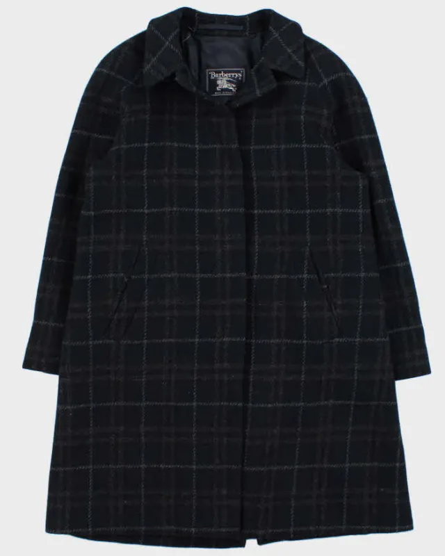 Vintage 1990s Women's Navy Burberry Nova Check Wool Overcoat - M sold by Rokit