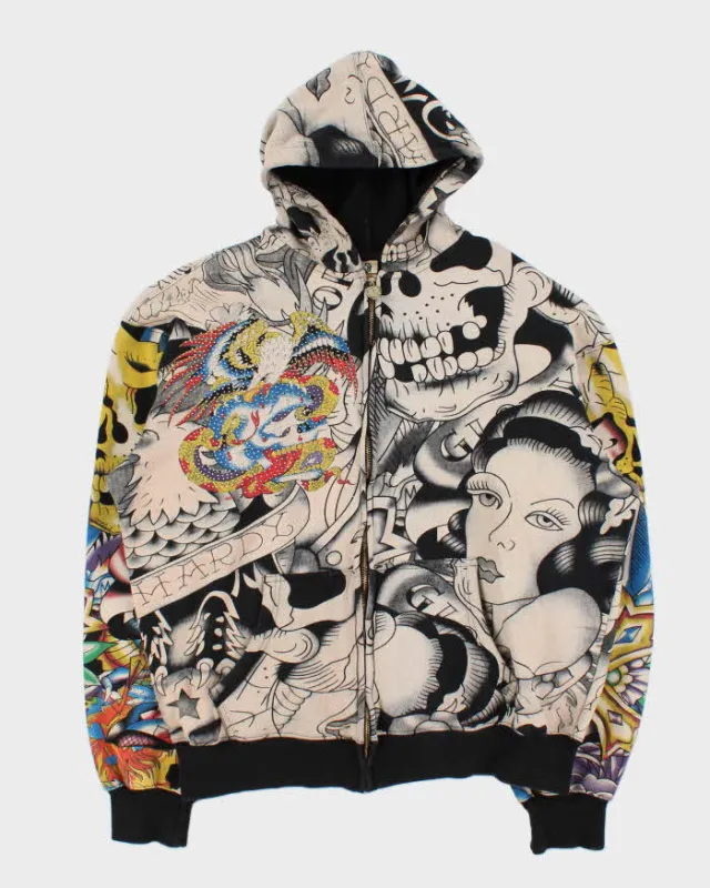 Vintage Y2K 00s Ed Hardy Graphic Rhinestone Zip-Up Hoodie - XXL sold by Rokit