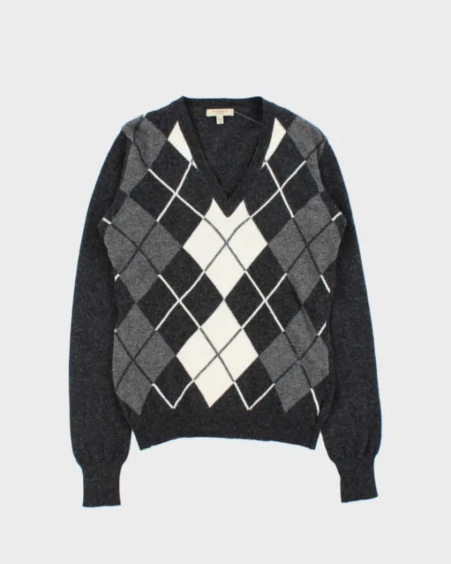 Vintage Y2K 00s Burberry Merino Wool Argyle V-Neck Knit Jumper - M sold by Rokit