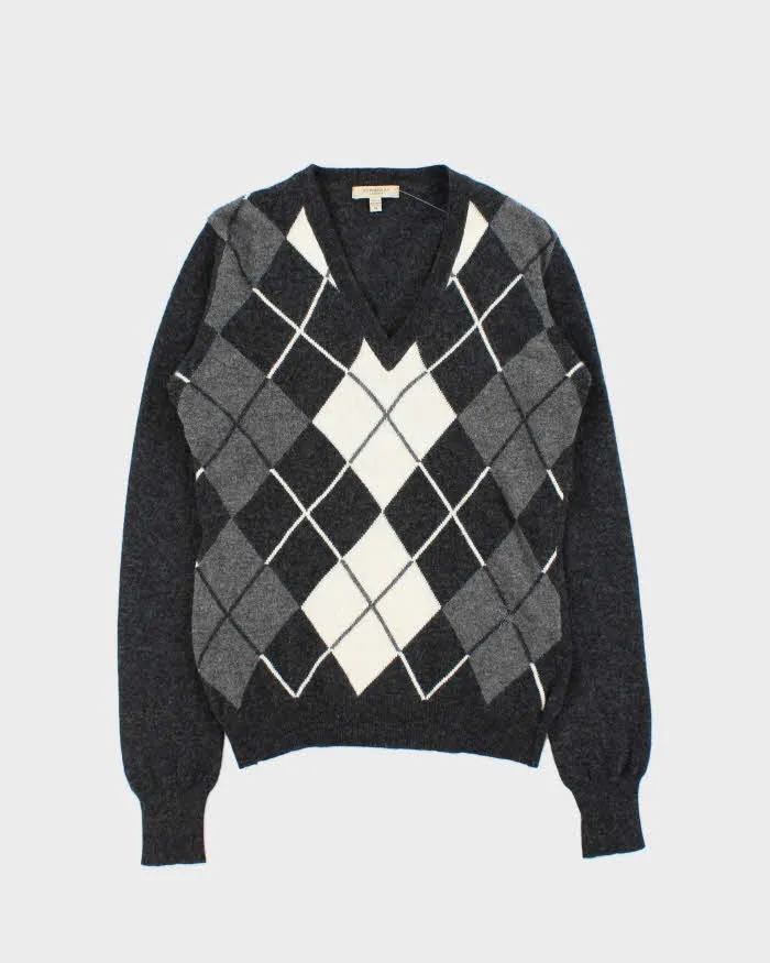 Vintage Y2K 00s Burberry Merino Wool Argyle V-Neck Knit Jumper - M sold by Rokit