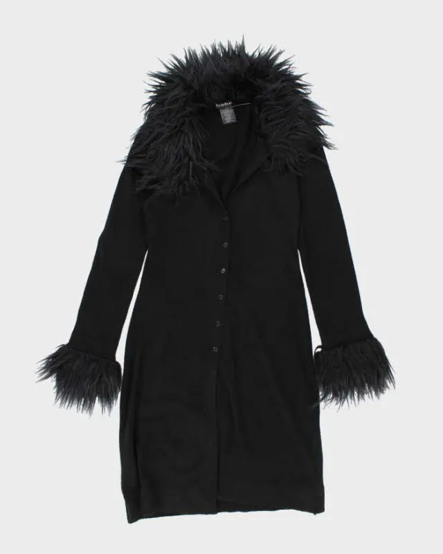 Vintage Y2k 00s Bebe Faux Fur Trim Long Cardigan - M sold by Rokit