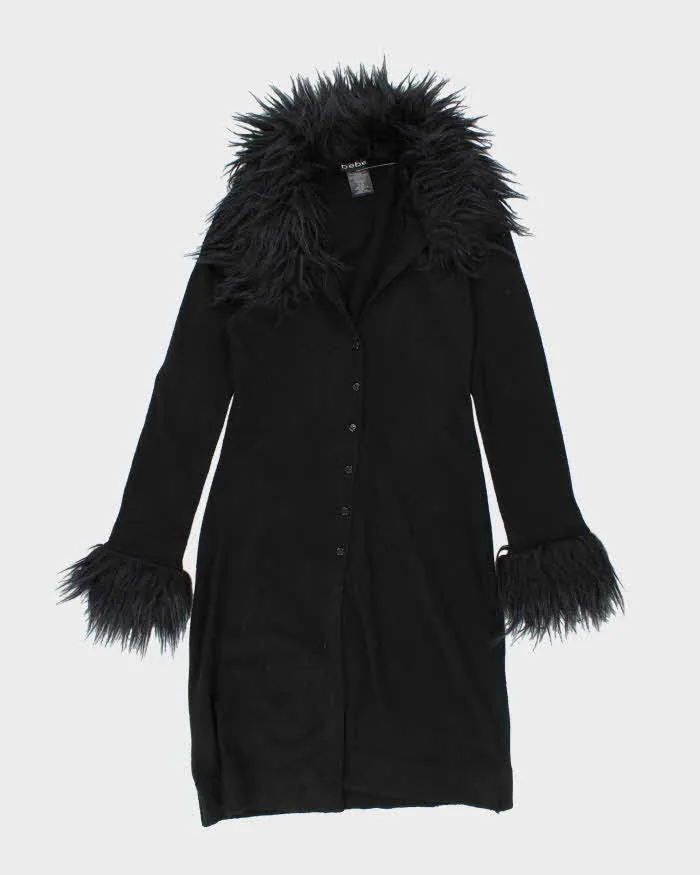 Vintage Y2k 00s Bebe Faux Fur Trim Long Cardigan - M sold by Rokit