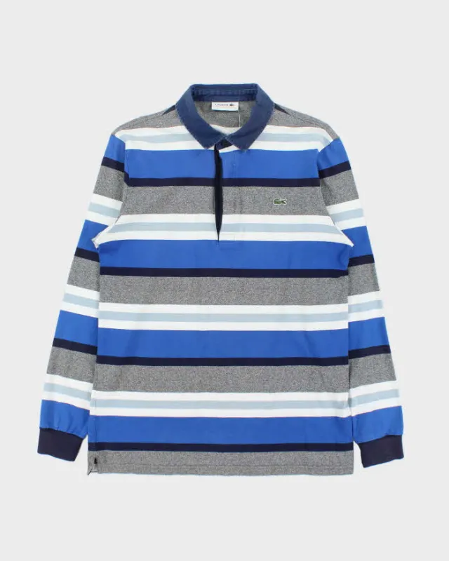 Vintage Lacoste Striped Denim Collar Long Sleeve Polo Shirt - S sold by Rokit