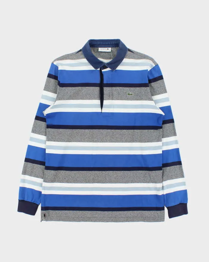 Vintage Lacoste Striped Denim Collar Long Sleeve Polo Shirt - S sold by Rokit