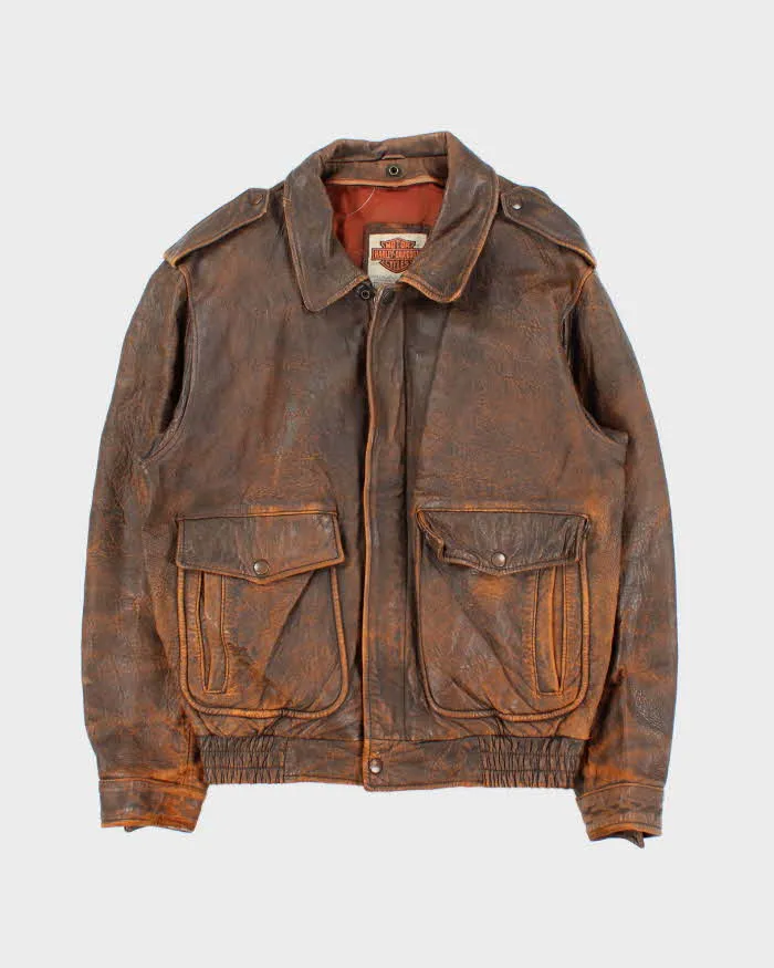 Vintage 1990s Harley Davidson Heavyweight Distressed Leather Biker Jacket - L sold by Rokit