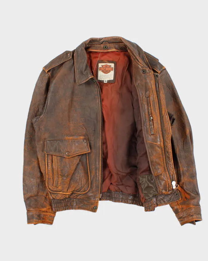 Vintage 1990s Harley Davidson Heavyweight Distressed Leather Biker Jacket - L sold by Rokit product image thumbnail 5