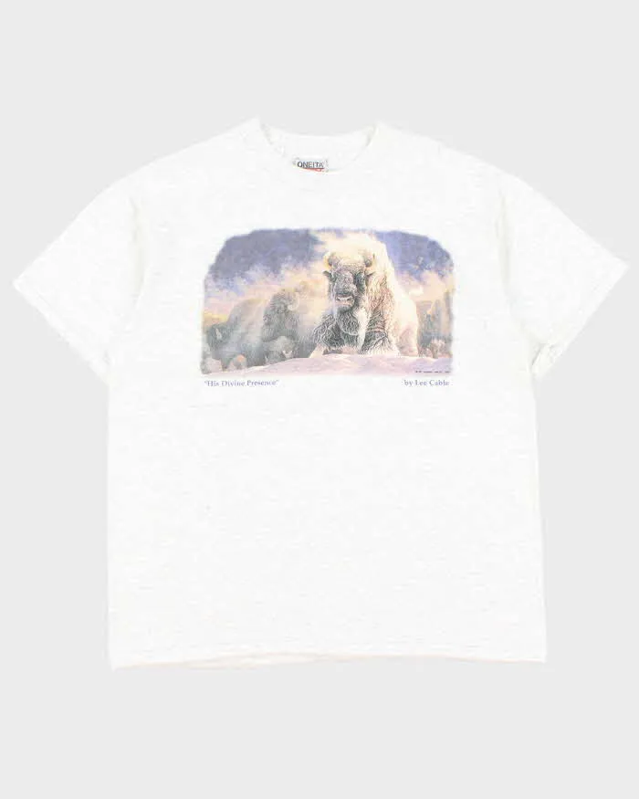 Vintage 1991 Oneita Power-T Single Stitch Mole Grey Crewneck T-Shirt - L sold by Rokit