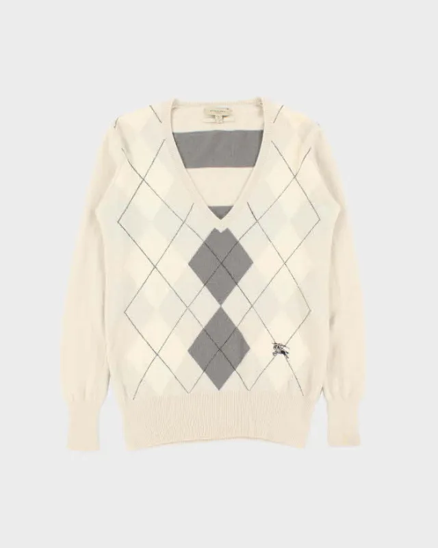 Vintage Y2K 00s Burberry Cashmere Argyle V-Neck Knit Jumper - S made by Burberry