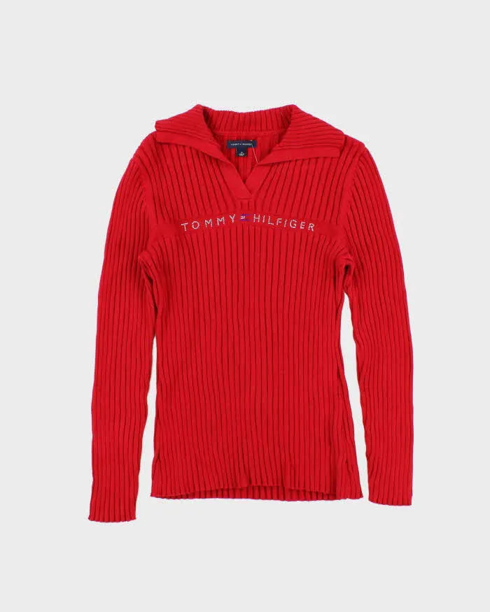 Vintage Y2K 00s Women's Tommy Hilfiger Diamante Collared Ribbed Jumper - M sold by Rokit