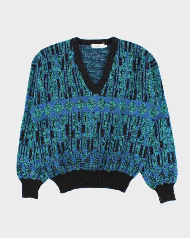 Vintage 1980s Wolsey Patterned V-Neck Wool Knit Boxy Sweater - M sold by Rokit