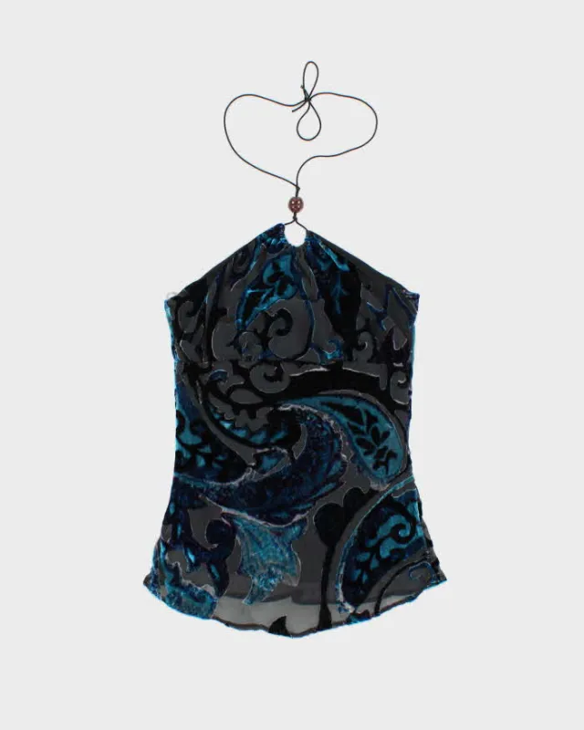 Vintage Y2k 00s Le Chateau Velvet Halter Neck Top - S sold by Rokit