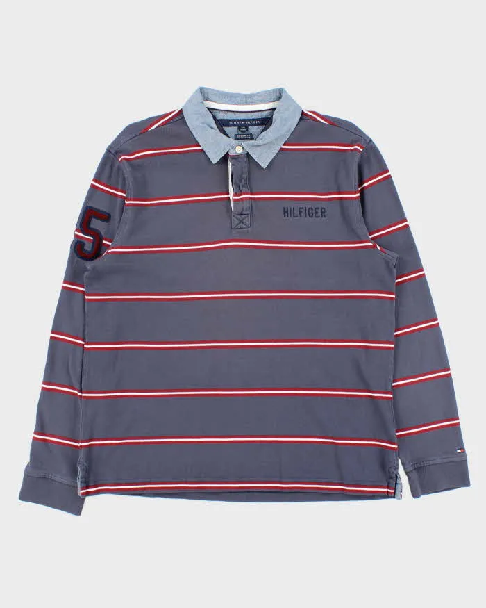 Vintage Y2K 00s Tommy Hilfiger Striped Long Sleeve Rugby Shirt - L sold by Rokit