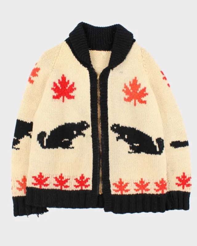 Vintage 1980s Cowichan Canadian Chunky Heavyweight Wool Zip-Up Knit - L sold by Rokit