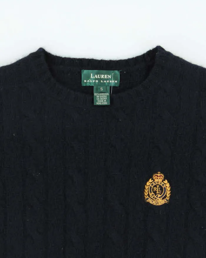 Vintage 00s Lauren Ralph Lauren Navy Wool Crewneck Cable Knit Jumper - S sold by Rokit product image thumbnail 5