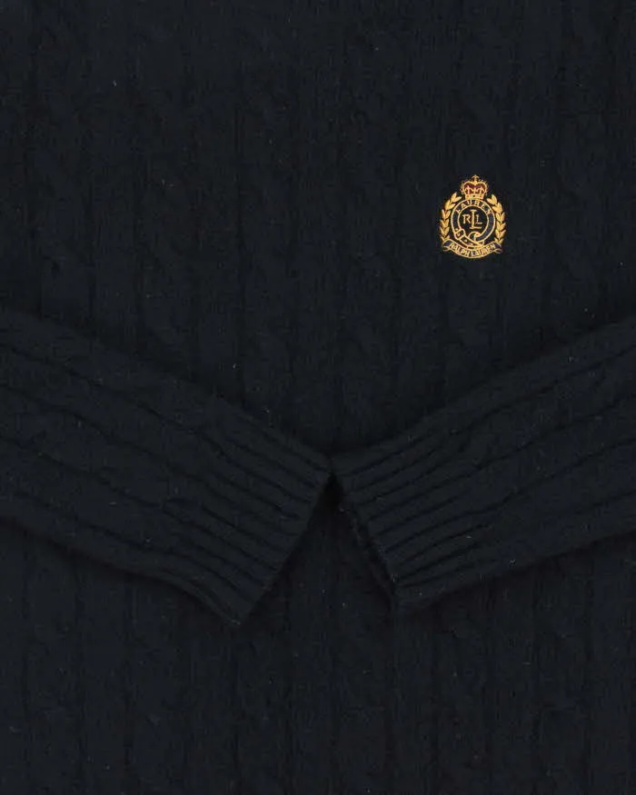 Vintage 00s Lauren Ralph Lauren Navy Wool Crewneck Cable Knit Jumper - S sold by Rokit product image thumbnail 4