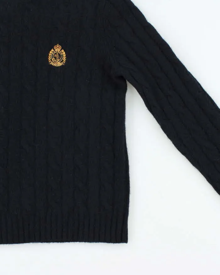 Vintage 00s Lauren Ralph Lauren Navy Wool Crewneck Cable Knit Jumper - S sold by Rokit product image thumbnail 3