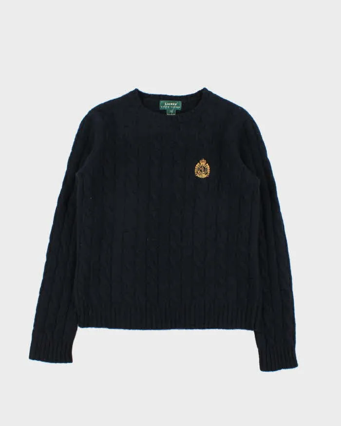 Vintage 00s Lauren Ralph Lauren Navy Wool Crewneck Cable Knit Jumper - S sold by Rokit