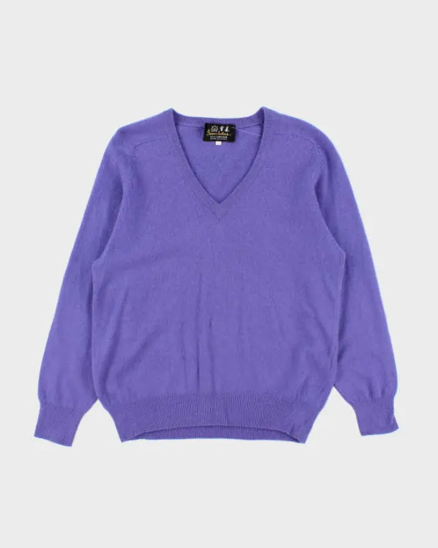 Vintage 1990s Snowlotus Purple Cashmere V-Neck Knit Jumper - M sold by Rokit