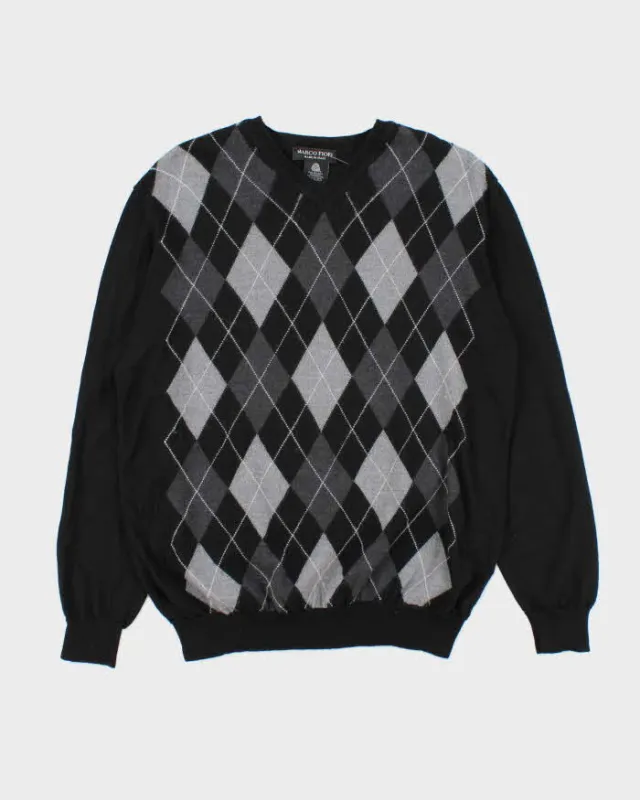 Vintage 00s Marco Fiori Merino Wool V-Neck Argyle Knit Jumper - L sold by Rokit